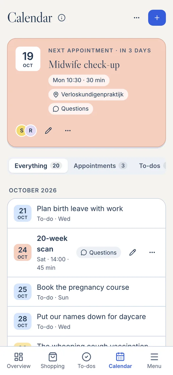 The calendar on a phone: the midwife check-up in three days