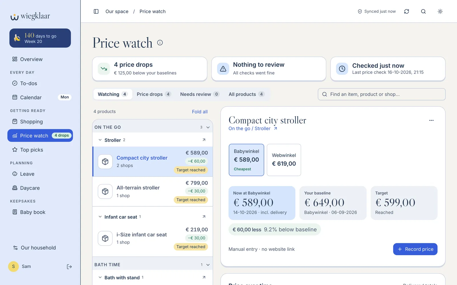 Price watch: the compact city stroller is €589 at one shop and €619 at another, €60 below what it was