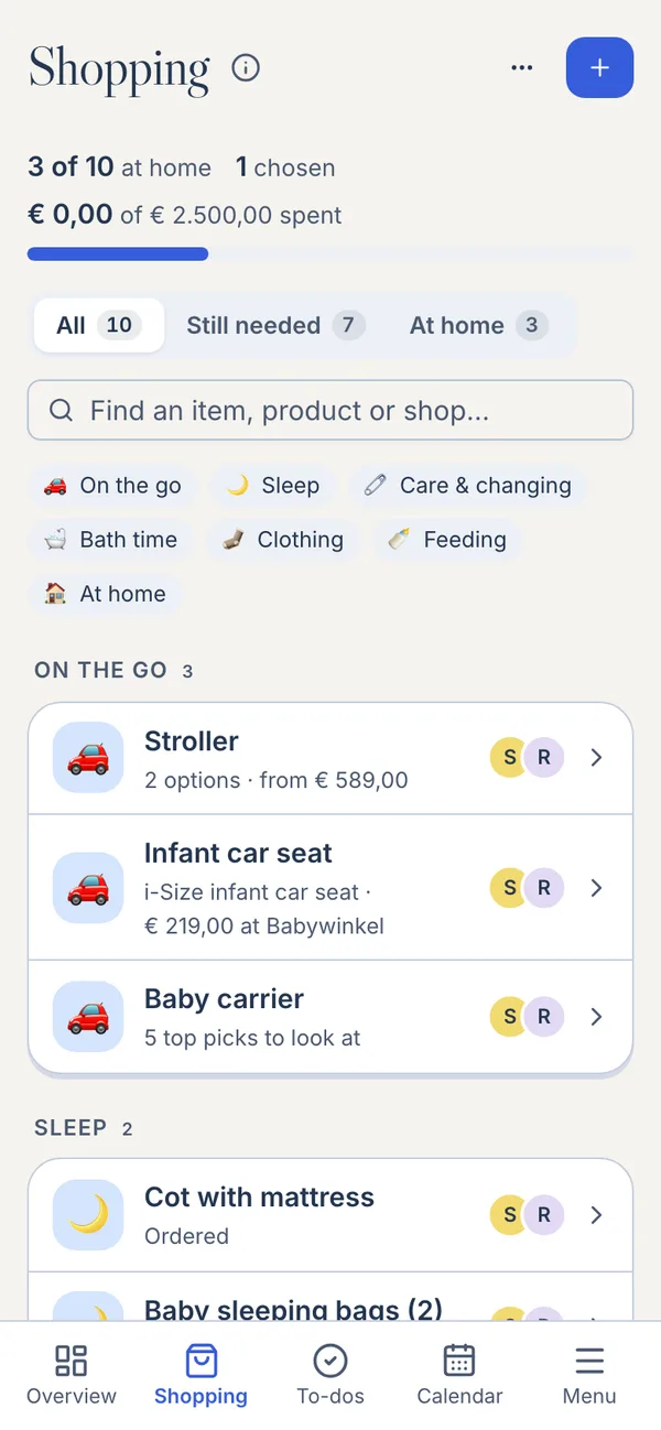 The shopping list on a phone: three of ten things at home